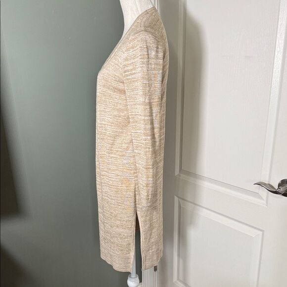 Talbots Petite Open Front Knit Cardigan Neutral Tan and White Marble Size SP - Picture 2 of 7